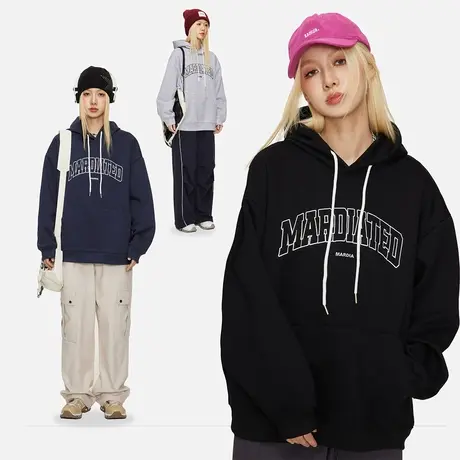 美式复古连帽卫衣女春秋2023年新款字母印花宽松oversize外套上衣商品大图