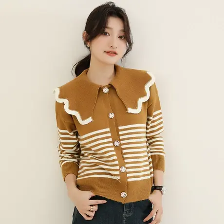 韩潮袭人小香风娃娃领针织衫女2023秋冬新款休闲时尚百搭洋气毛衣商品大图