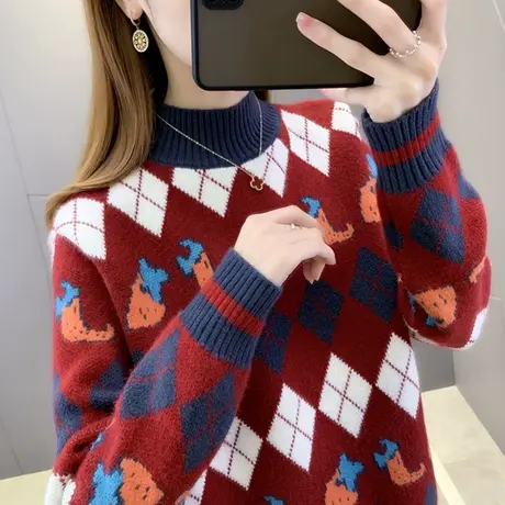 女士红色毛衣女秋冬季加厚外穿2021年新款爆款时尚洋气打底衫女冬图片