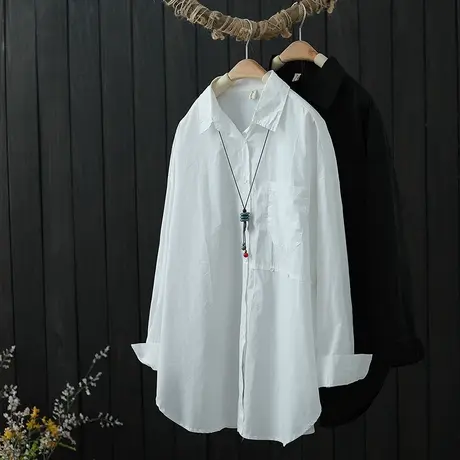 中长款白衬衫女设计感小众轻熟上衣春季新款长袖宽松内搭棉质衬衣商品大图