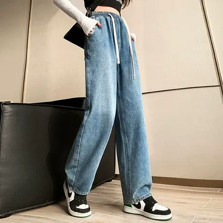 高腰阔腿牛仔裤女春秋2023新款女裤宽松长裤春季裤子拖地裤直筒裤商品大图