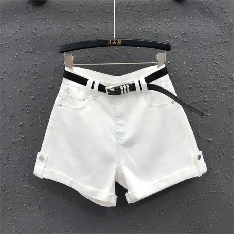 简约气质休闲a字阔腿裤欧货23女夏新款显瘦高腰个性卷边牛仔短裤商品大图