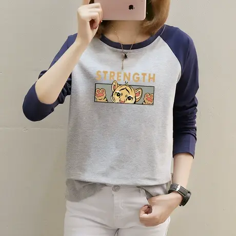 长袖t恤女宽松纯棉内搭打底2022年秋装新款外穿韩版小衫学生上衣商品大图