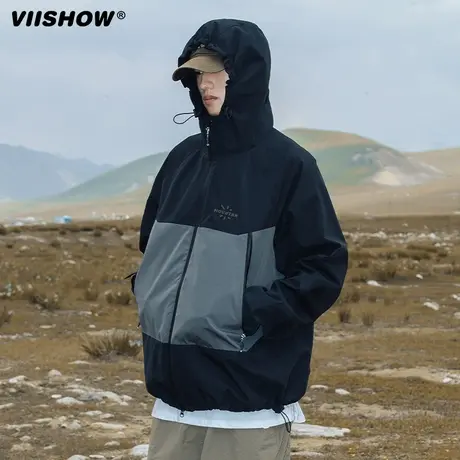 VIISHOW户外山系冲锋夹克外套男春秋新款撞色拼接设计防水宽松夹图片