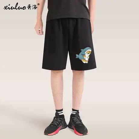 秀洛手绘鲨鱼大橘猫咪头像男士休闲裤宽松大短裤五分裤沙滩裤子男商品大图