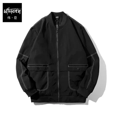 伟臣大码男装外套胖子加肥加大夹克棒球男士春秋休闲宽松短款黑色商品大图