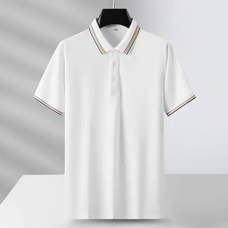 短袖polot恤男2023夏季薄款白色半袖宽松百搭休闲帅气潮流男上衣商品大图