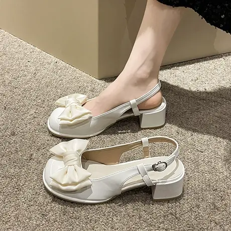 包头凉鞋女2023新款夏季粗跟法式配裙子一字式扣带小高跟玛丽珍鞋商品大图