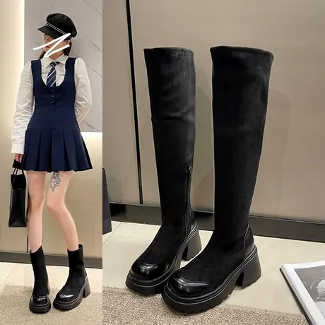 瘦瘦靴弹力袜靴女2023新款秋冬过膝长靴厚底马丁粗跟高跟中筒短靴图片