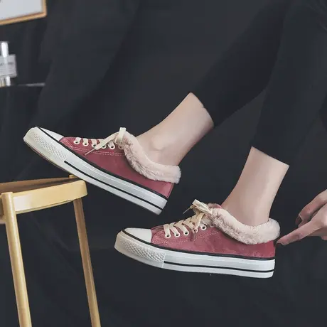 冬季二棉鞋女2020新款加绒帆布鞋学生原宿ulzzang韩版百搭板鞋潮图片