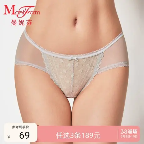 3条189元|曼妮芬低腰三角性感裤蕾丝内裤女纯棉底裆底裤舒适短裤商品大图