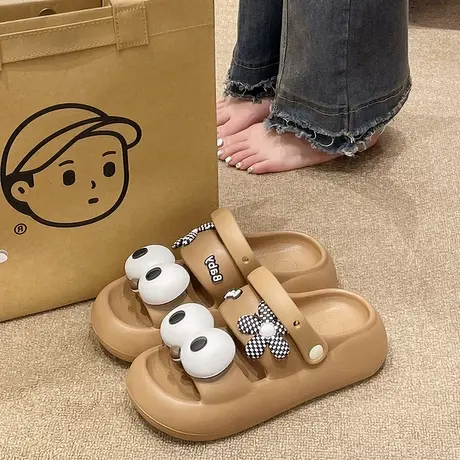 可爱大眼睛凉拖鞋女夏季时尚外穿防滑踩屎感厚底增高两穿沙滩凉鞋图片