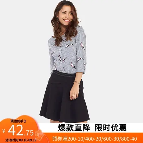 【断码S】艾格夏季新款不过时条纹宽松慵懒九分袖休闲衬衫z1609商品大图