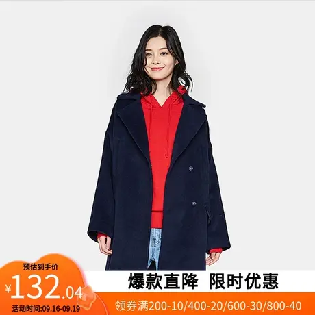 艾格冬季女装休闲时尚百搭纯色中长款大衣外套Y732商品大图