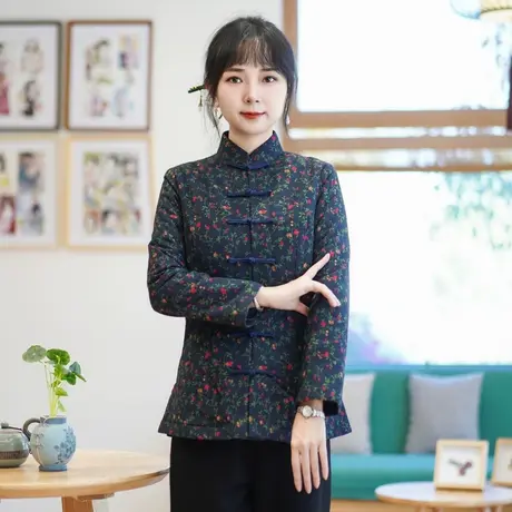 筠雅唐装女中国风冬棉袄旗袍小袄夹棉加厚保暖中式盘扣上衣23J728商品大图