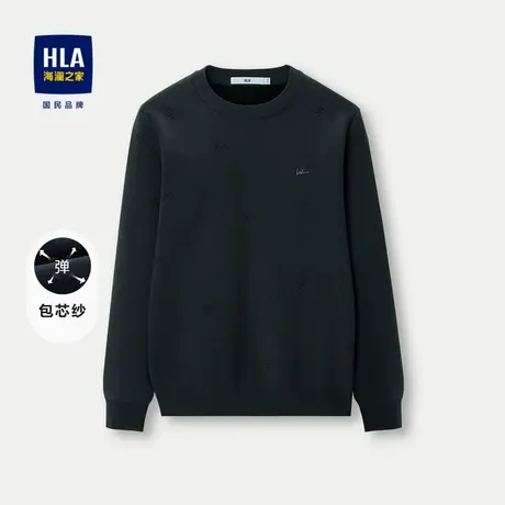 HLA/海澜之家含莫代尔长袖针织衫23秋冬新圆领加厚保暖修身毛衣男商品大图