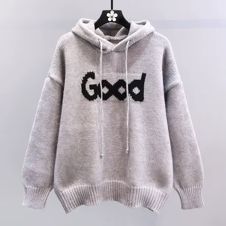 韩系慵懒风字母连帽毛衣女秋冬2023新款宽松外穿高级感针织衫上衣商品大图