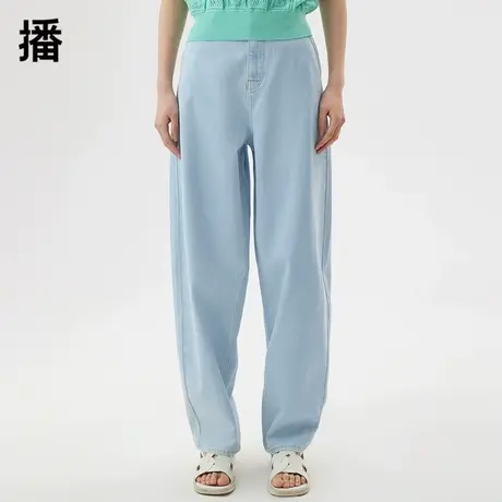 播牛仔裤女2023秋季新款休闲拉链门襟双侧口袋宽松直筒萝卜裤长裤商品大图