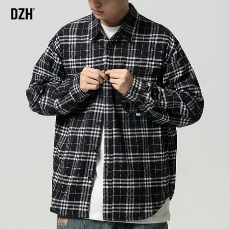 男士格子长袖衬衫男高级感潮牌春秋款休闲外套2023新款设计感衬衣商品大图