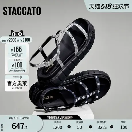 思加图官方奥莱2024罗马繁星凉鞋银色厚底增高沙滩凉鞋女EJO22BL4图片