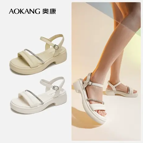 【门店发货】奥康女鞋 新款时尚甜美露趾配裙子厚底凉鞋图片