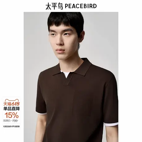 【商场同款】太平鸟男装 休闲T恤修身纯色伊力特面料T恤B1EEF2429图片
