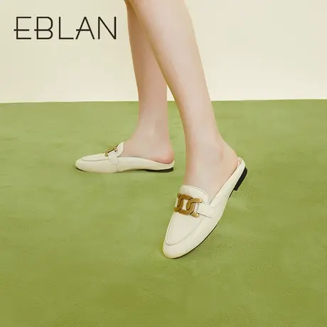 伊伴春季女鞋休闲外穿穆勒拖鞋气质懒人鞋真皮平底舒适穆勒鞋女商品大图