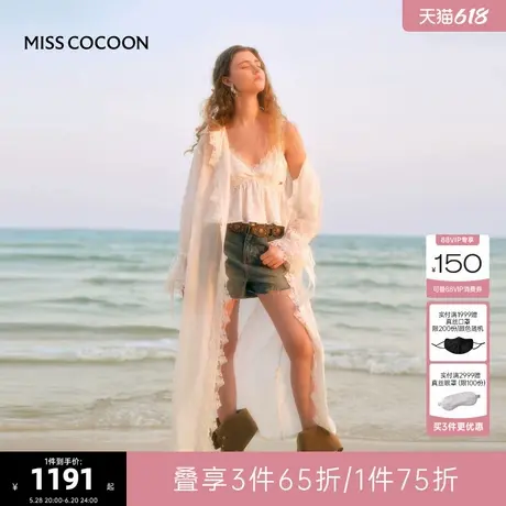 MISS COCOON可可尼莱赛尔连帽外套2025夏季新款蕾丝花边白色上衣图片