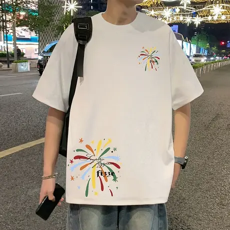 纯棉短袖T恤男夏季新款宽松潮牌衣服oversize美式高街印花体恤衫商品大图