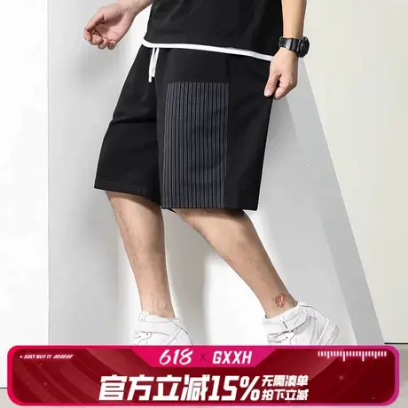 GxxH大码男装美式黑色短裤男夏季2024新款宽松潮牌休闲运动五分裤商品大图