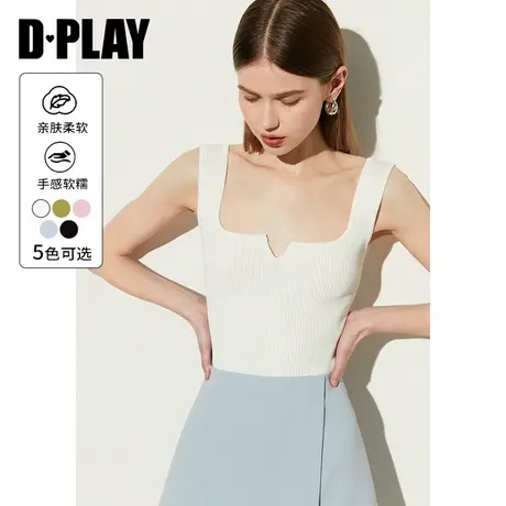 DPLAY2025夏新百搭白色胸口v字宽肩带修身针织背心小衫女图片
