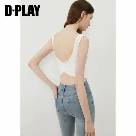 DPLAY【惠品】2025年夏季新款白色吊带背心女含胸垫法式修身上衣图片