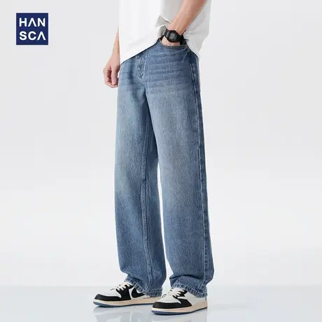 hansca宽松直筒牛仔裤男2025年春季新款美式复古猫须马骝水洗长裤商品大图