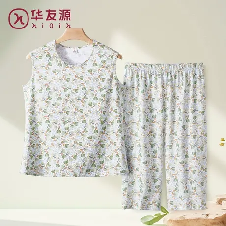 中老年睡衣女夏天纯棉背心中裤中年妈妈加肥加大码无袖家居服套装商品大图
