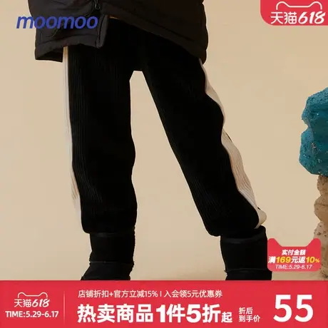 moomoo童装女童坑条拼接靴裤秋冬新款儿童弹力轻柔舒适休闲裤长裤商品大图