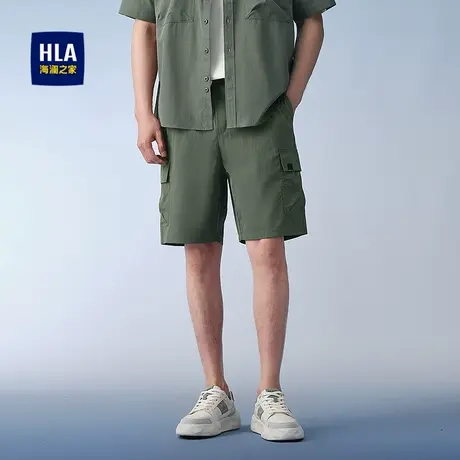 HLA/海澜之家格纹宽松休闲中裤2025春夏新款抽绳系带透气短裤男商品大图