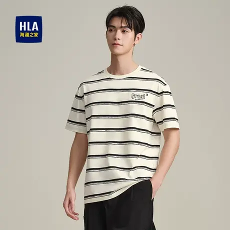 【曾舜晞同款】HLA/海澜之家条纹短袖T恤25夏新圆领送礼打底短t男商品大图