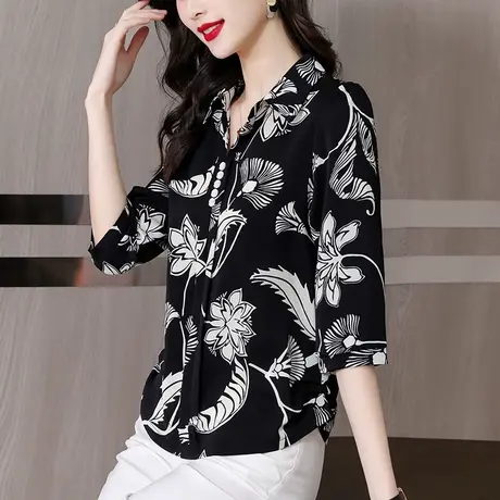 碎花雪纺衬衫女时尚洋气短袖2023年夏季新款大码仙女上衣小衫气质商品大图