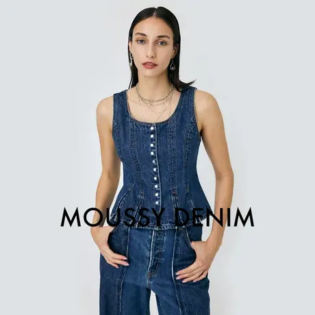 MOUSSY 夏季新品复古港风率性收腰压褶牛仔背心010HAH11-5041图片