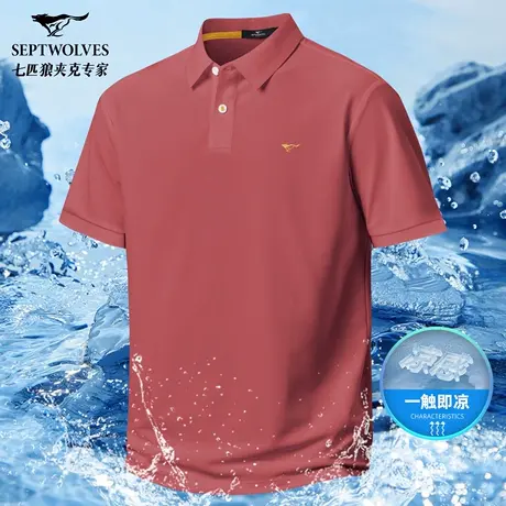 七匹狼正品翻领短袖体恤衫男2025夏季冰丝商务休闲POLO爸爸装T恤图片