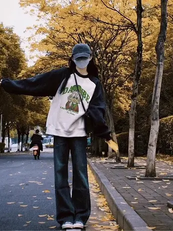 胖mm大码秋装卫衣女设计感宽松加绒加厚外套小众ins潮牌显瘦上衣商品大图