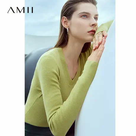 Amii2025秋新款通勤基础款修身显瘦百搭U领毛衣女内搭长袖上衣图片