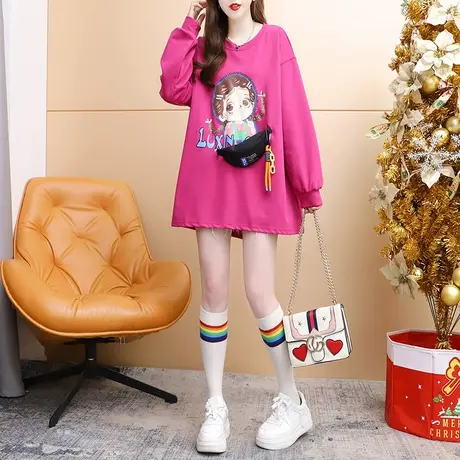 设计感卫衣女中长款2023新款秋季时尚洋气减龄网红宽松慵懒风上衣图片