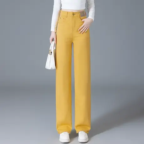 黄色休闲阔腿裤女2025年春秋新款高腰垂感显瘦直筒裤百搭窄版长裤商品大图