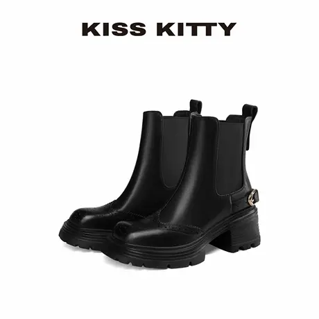 KISSKITTY切尔西靴女2025秋冬新款英伦风牛皮女靴增高时装短靴商品大图
