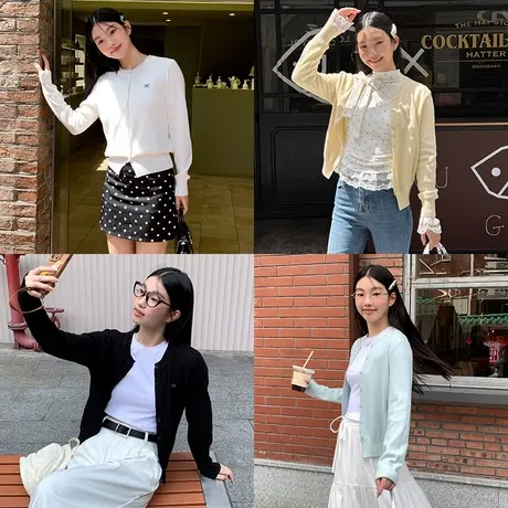 KV真维斯针织毛衣女2025新款秋冬季休闲宽松圆领短款开衫外套上衣商品大图