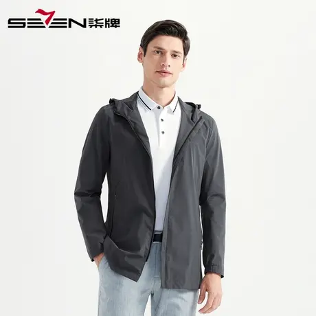 柒牌男装清仓秋季商务休闲茄克外套男士连帽纯色弹力抗皱夹克商品大图