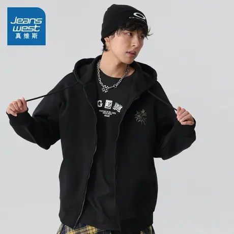 JR真维斯情侣装连帽印花卫衣外套 2025冬季新品男女同款时尚开衫商品大图