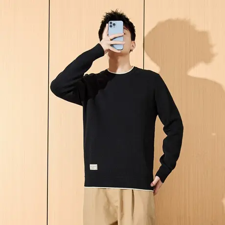 唐狮秋冬季新款男士毛衣圆领撞色针织衫套头毛衫复古宽松潮TD图片