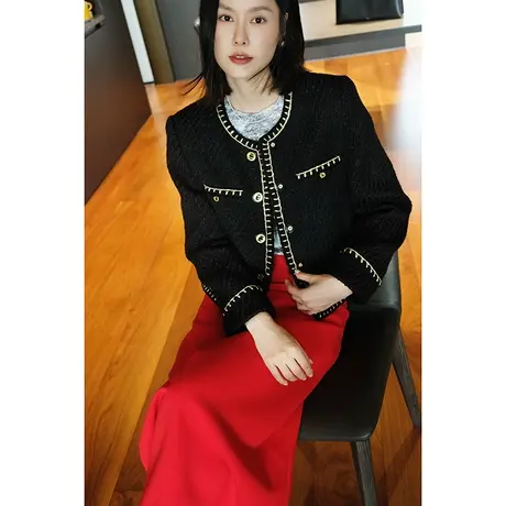 2023新款女装秋冬女士小香风高级感镶边高级气质名媛短款外套图片